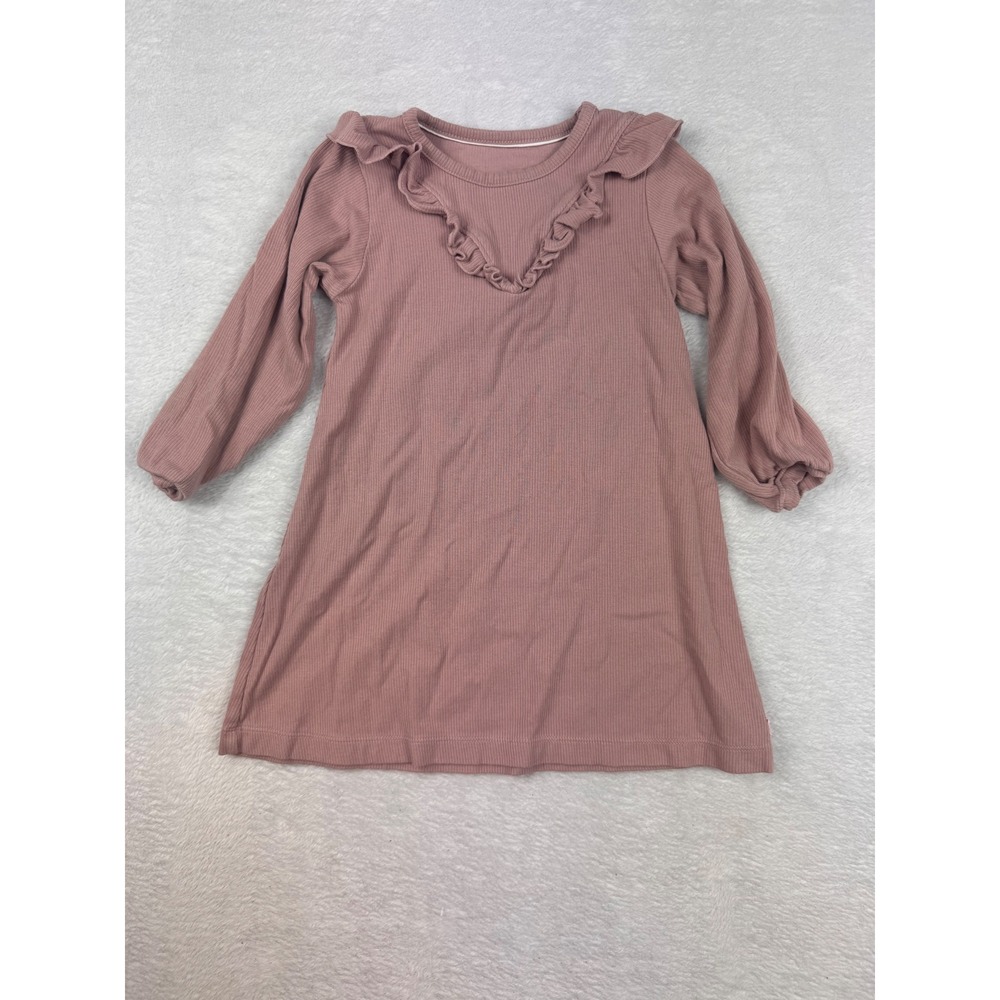 RuffleButts Girls Mauve Pink Ribbed Long Sleeve Ruffle V-Neck Dress Size 2T